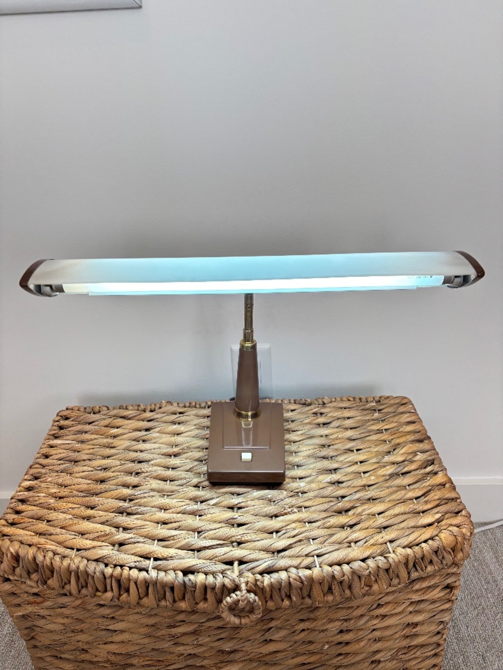 Vintage Mid Century industrial desk lamp gooseneck Atomic made in Japan brown